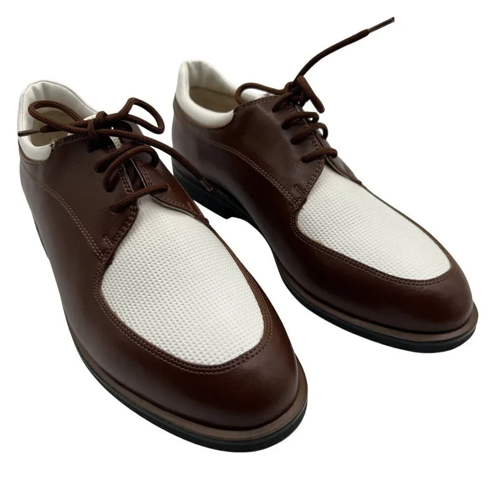 NEW Tehama 9 Brown White Leather Oxford Golf Shoes Italy Made Old Money Preppy